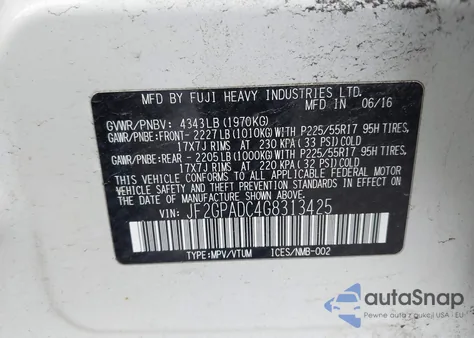 2016 Subaru Crosstrek 2.0I Premium z USA, uszkodzony, nr VIN JF2GPADC4G8313425